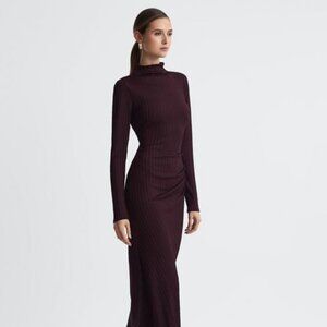 Good American Ribbed Funnel Neck Midi Dress
